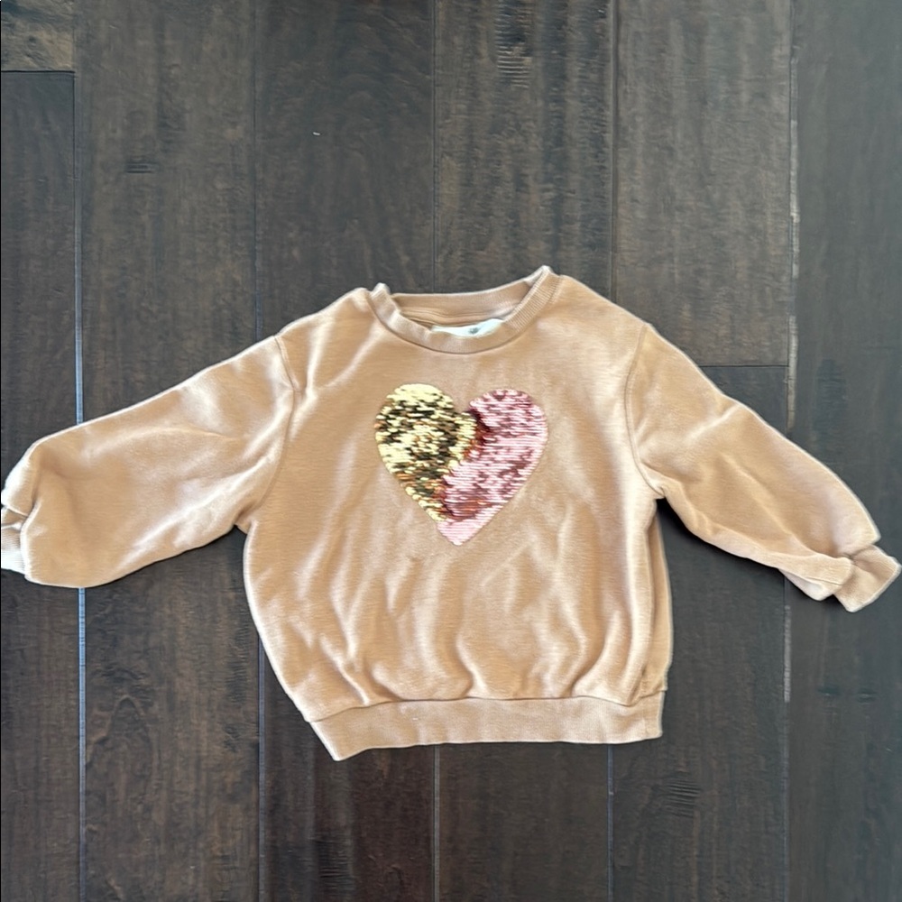 H and M Toddler Girls Flip Sequin Heart Kids Sweatshirt - Tan